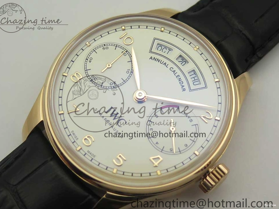 MIROTIME 0107 Thermal Portuguese Real PR Real Annual Calendar IW503501 RG ZF 1:1 Best Edition White Dial on Black Leather Strap A 7150